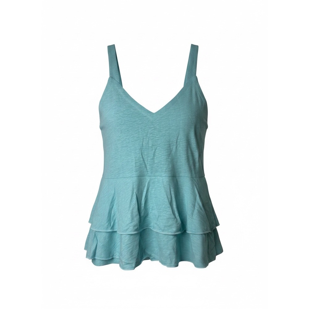 Chaser Paradise Teal Linen Blend Peplum Tank Top V-Neck CW7794-PRDS NEW